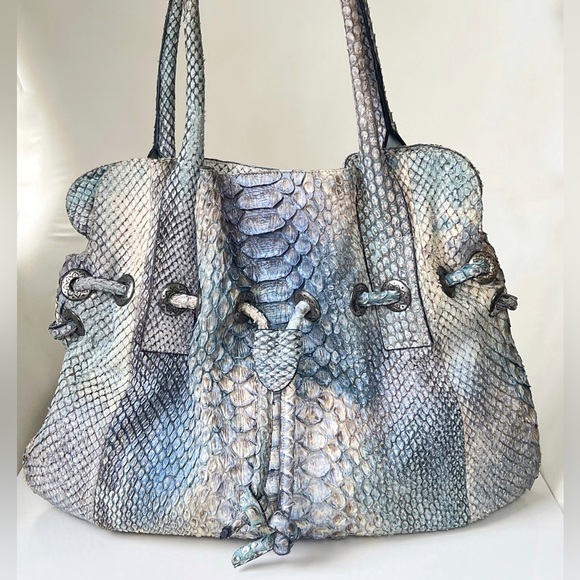 Retta Wolff Handbags - Large RETTA WOLFF Python Handbag Blues and Grays Snakeskin Bag Rare Made in USA